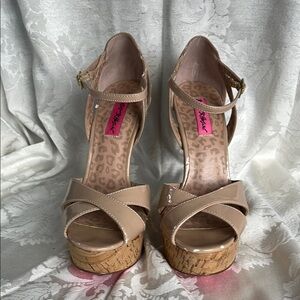 Betsey Johnson Nude Patent Platform Heels